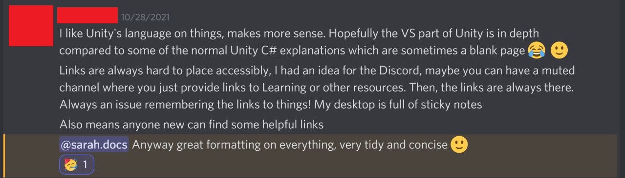 More feedback from the same user on Visual Scripting's Discord server